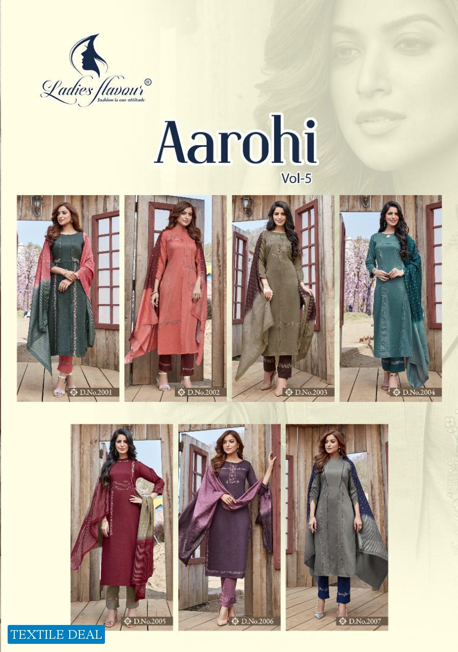 Ladies Flavour Aarohi Vol-5 Wholesale Full Stitched Top With Pants And Dupatta