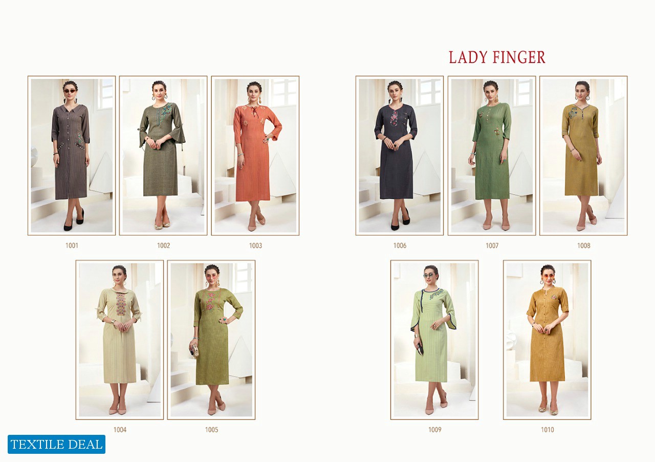Lady Finger Hightlight Wholesale Reyon Work Kurtis
