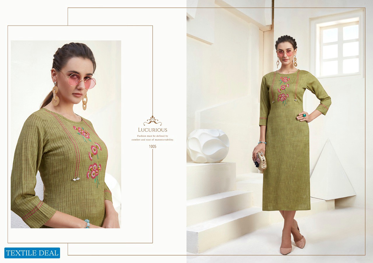 Lady Finger Hightlight Wholesale Reyon Work Kurtis