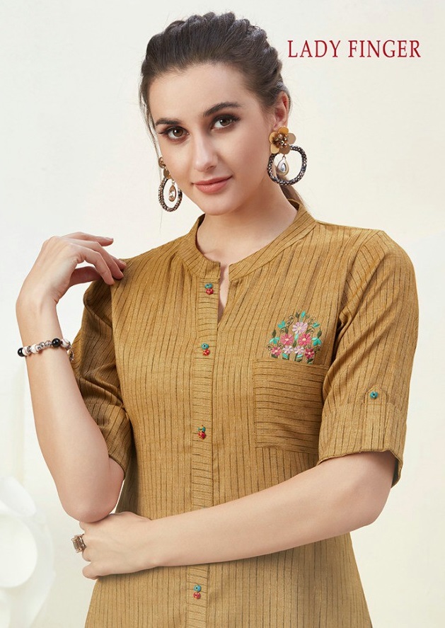 Lady Finger Hightlight Wholesale Reyon Work Kurtis