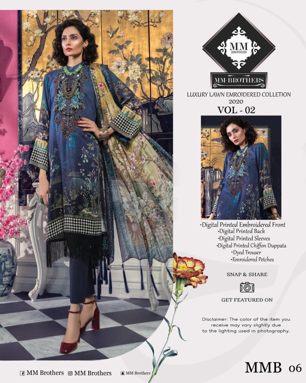 Luxury Digital Premium Emroidered Lawn Collection Vol-2 2020 by MM Brothers