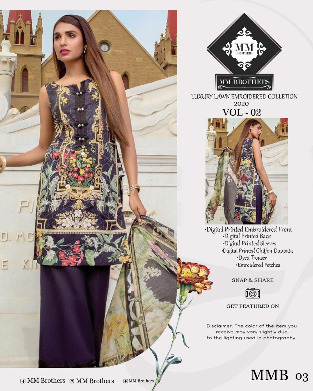 Luxury Digital Premium Emroidered Lawn Collection Vol-2 2020 by MM Brothers