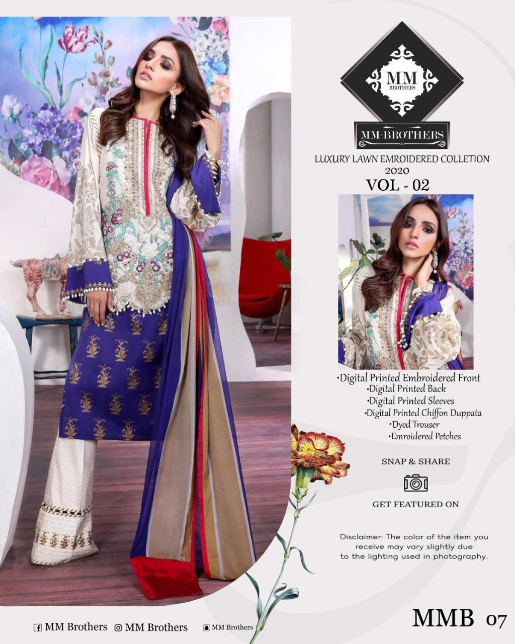 Luxury Digital Premium Emroidered Lawn Collection Vol-2 2020 by MM Brothers