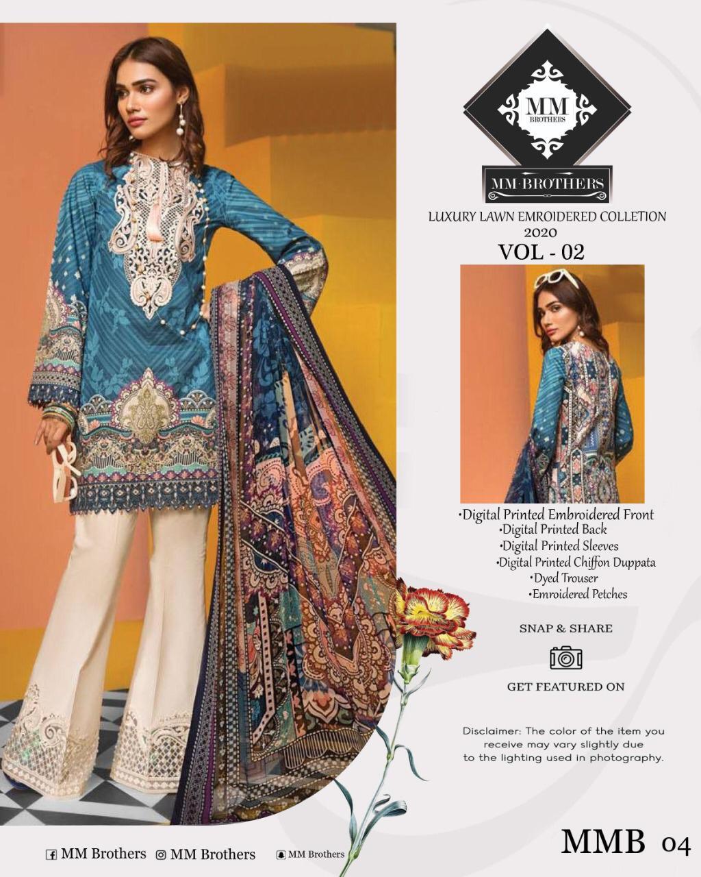 Luxury Digital Premium Emroidered Lawn Collection Vol-2 2020 by MM Brothers