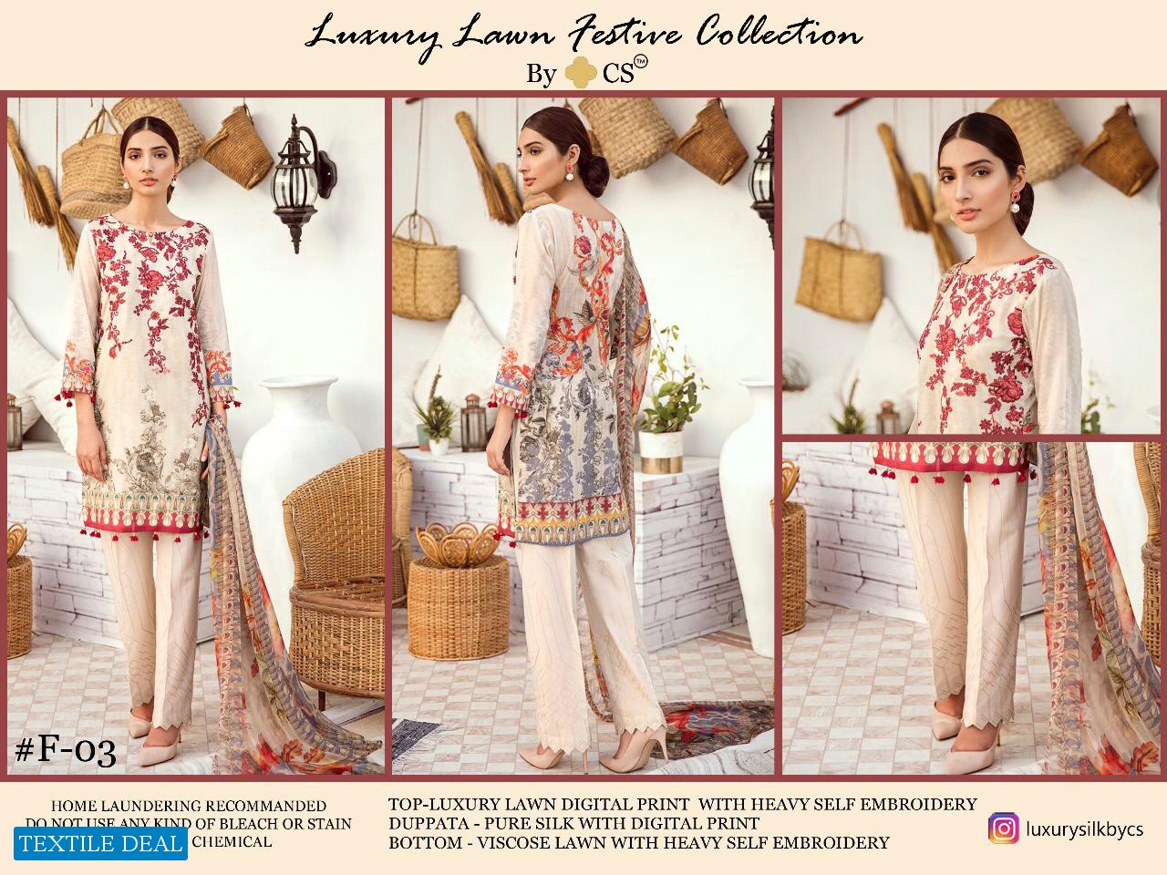 Luxury lawn festive Collection Vol-1 By CS Wholesale Pakistani Dress