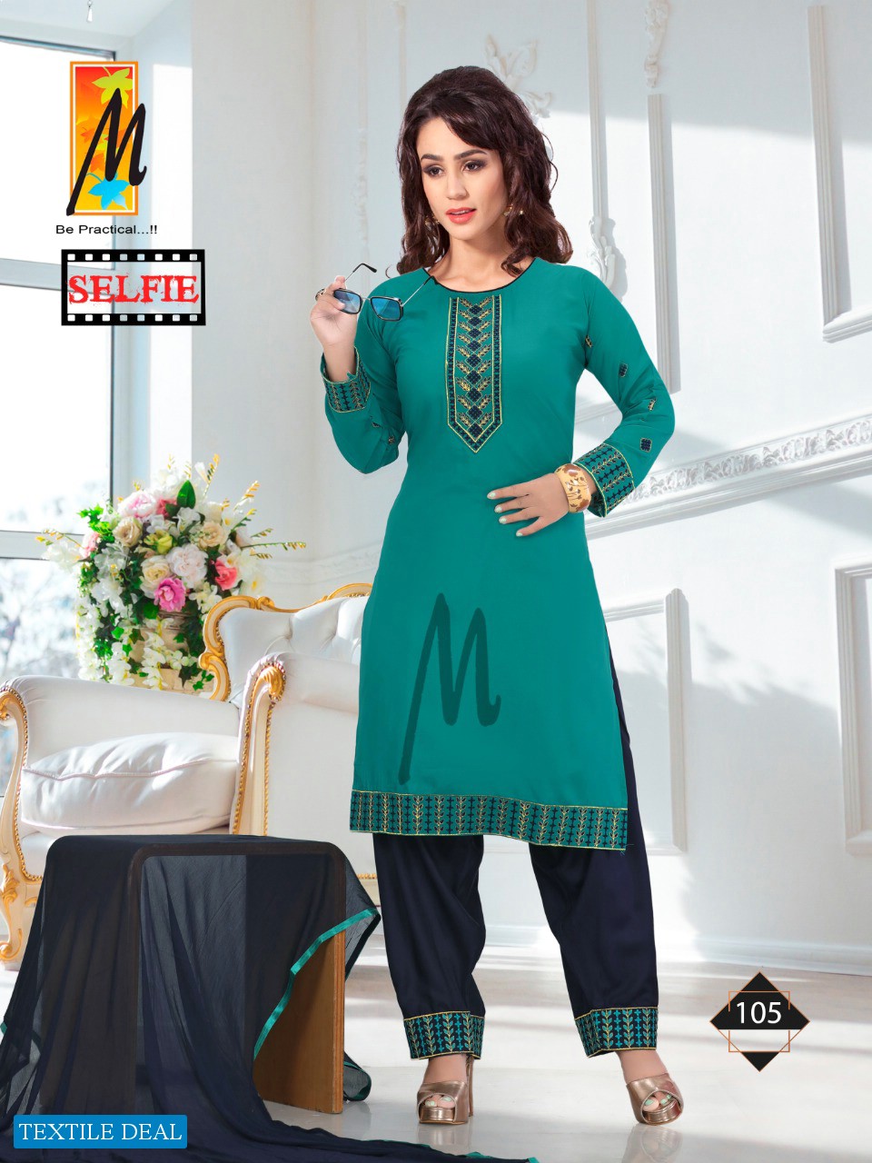 M Selfie Wholesale Ready Made Reyon Embroidery Work Dress