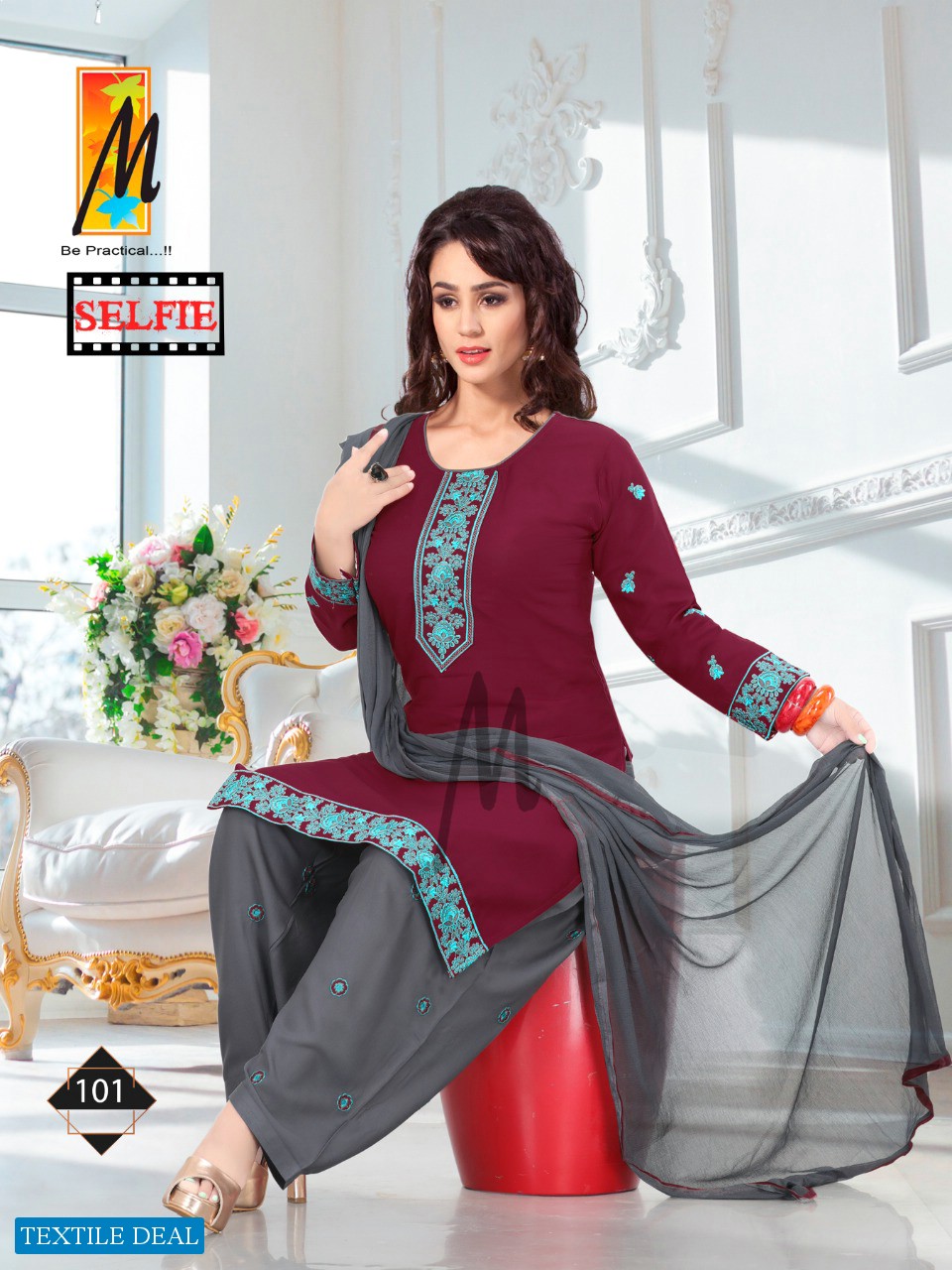 M Selfie Wholesale Ready Made Reyon Embroidery Work Dress