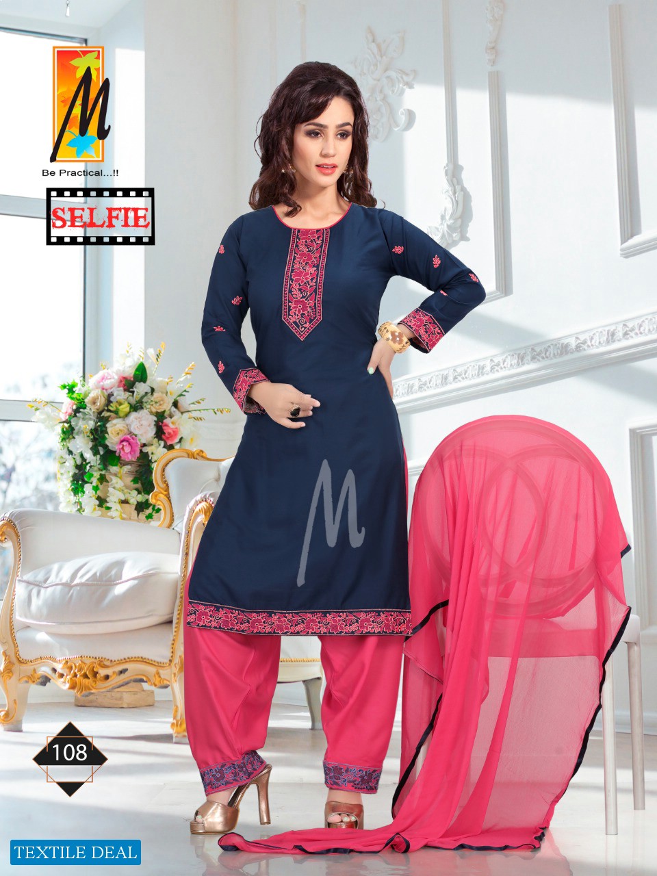 M Selfie Wholesale Ready Made Reyon Embroidery Work Dress