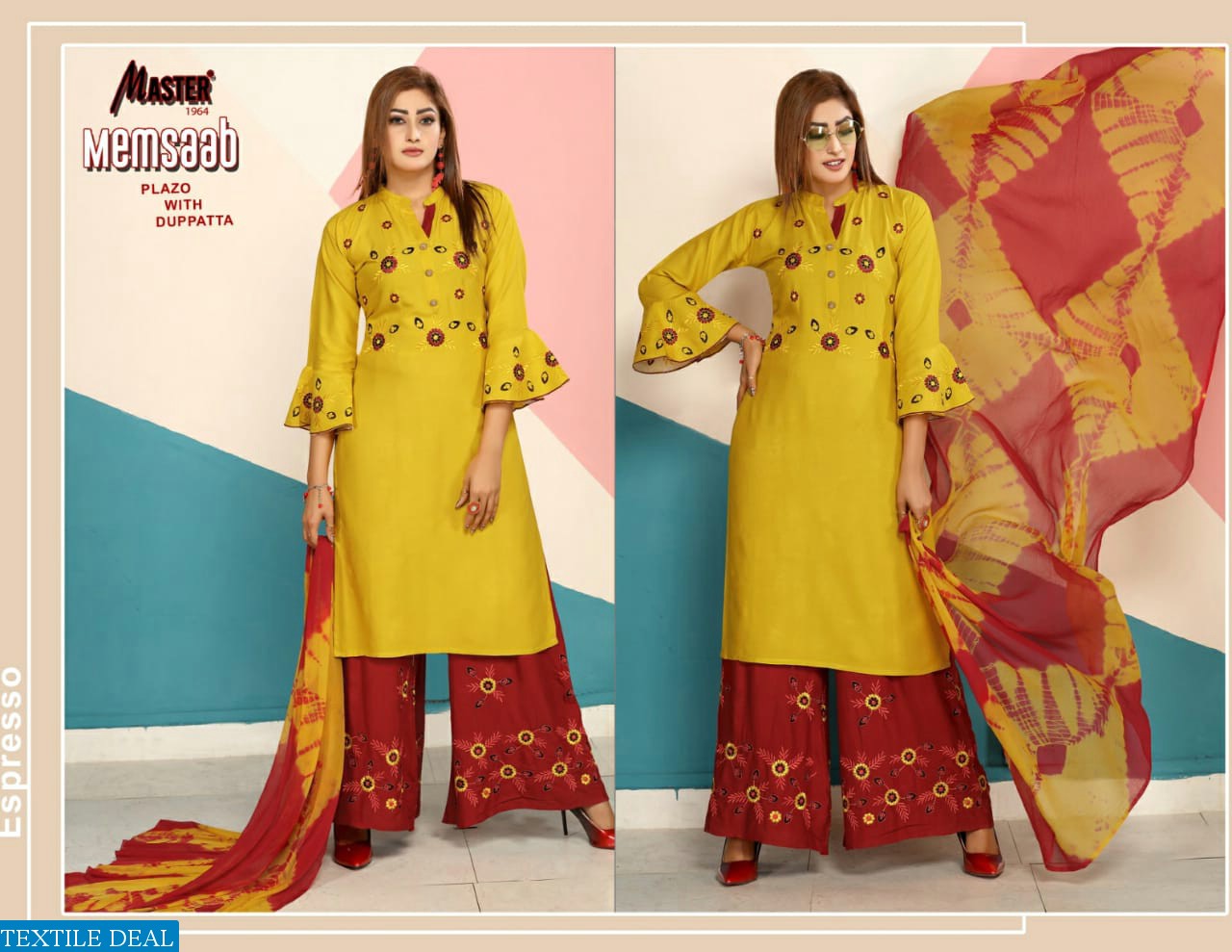 MASTER MEMSAAB HEAVY RAYON KURTI WITH PLAZZO AND DUPATTA DEALER IN SURAT