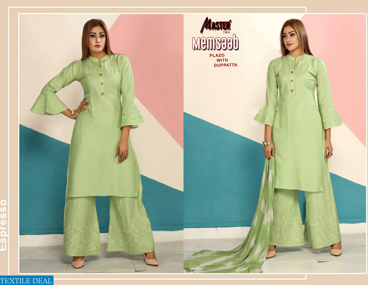 MASTER MEMSAAB HEAVY RAYON KURTI WITH PLAZZO AND DUPATTA DEALER IN SURAT