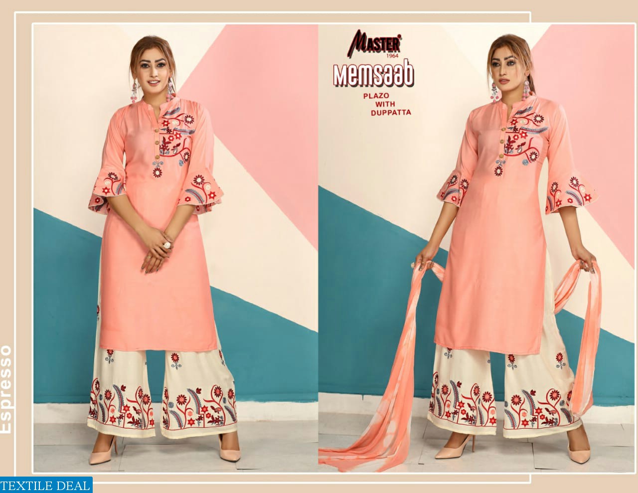 MASTER MEMSAAB HEAVY RAYON KURTI WITH PLAZZO AND DUPATTA DEALER IN SURAT
