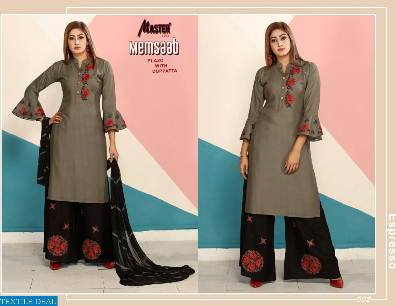 MASTER MEMSAAB HEAVY RAYON KURTI WITH PLAZZO AND DUPATTA DEALER IN SURAT