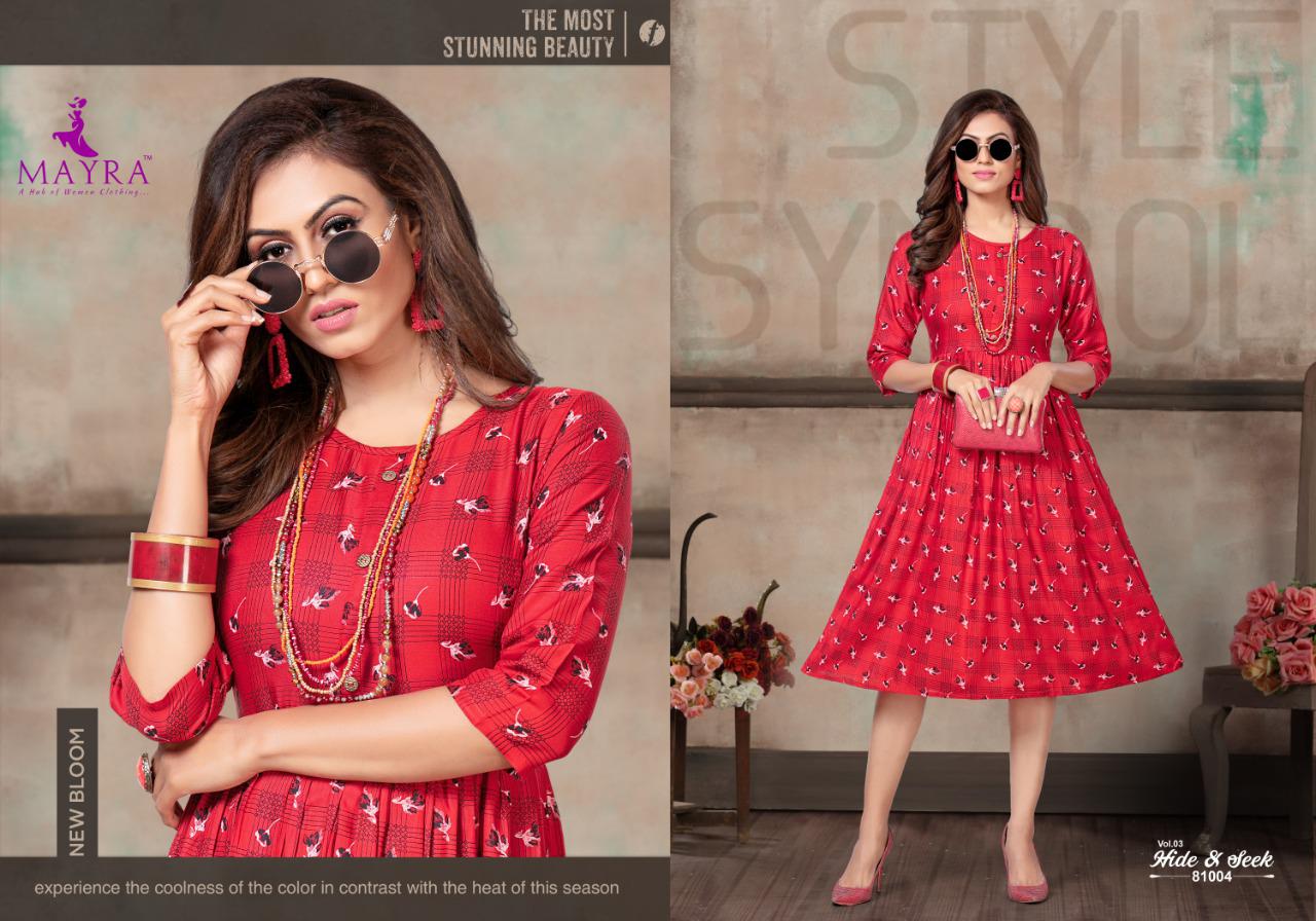 MAYRA HIDE AND SEEK VOL 3 RAYON PRINT CASUAL WEAR KURTI AT LOWEST RATE