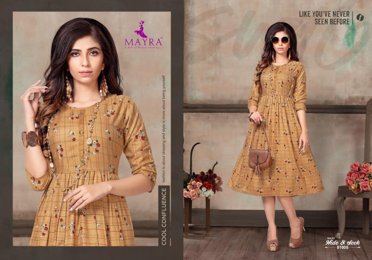 MAYRA HIDE AND SEEK VOL 3 RAYON PRINT CASUAL WEAR KURTI AT LOWEST RATE