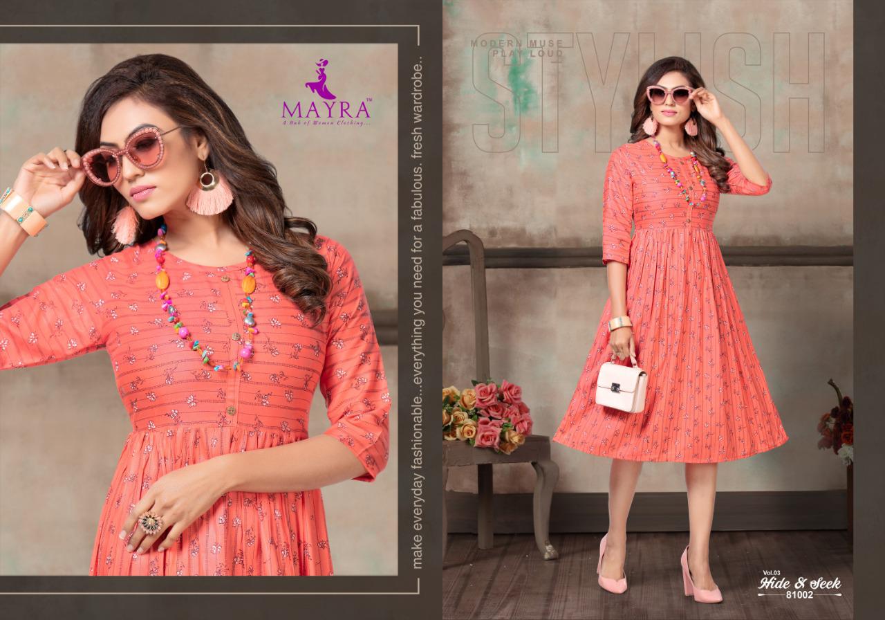 MAYRA HIDE AND SEEK VOL 3 RAYON PRINT CASUAL WEAR KURTI AT LOWEST RATE