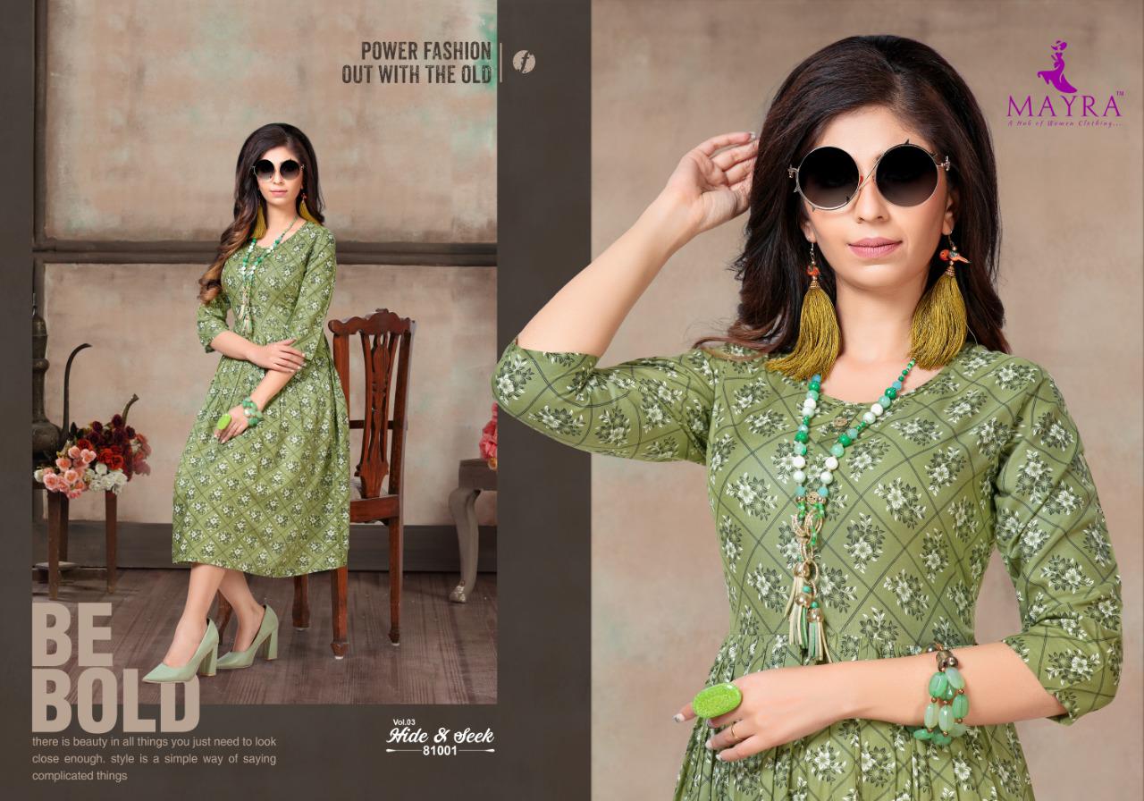 MAYRA HIDE AND SEEK VOL 3 RAYON PRINT CASUAL WEAR KURTI AT LOWEST RATE