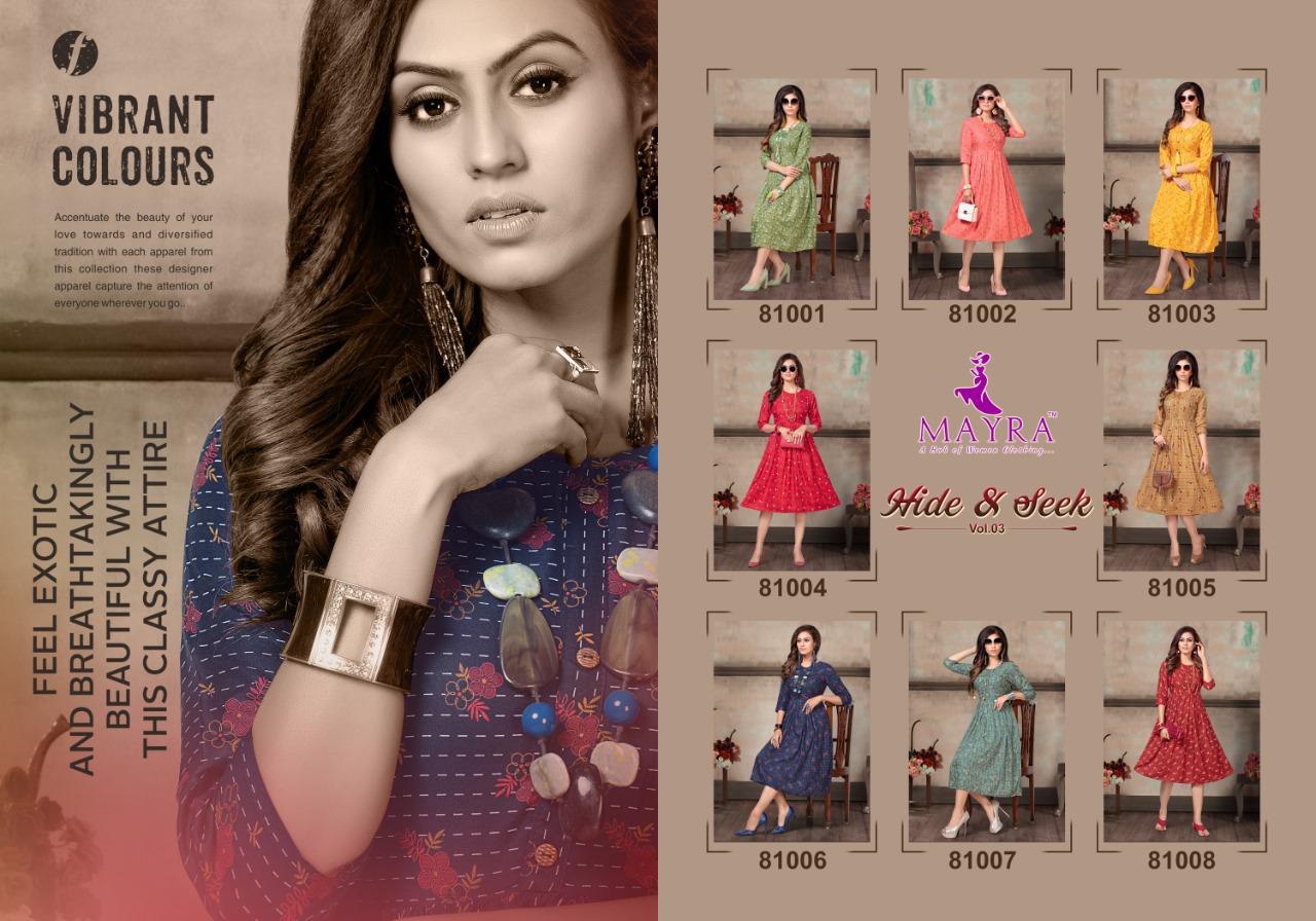 MAYRA HIDE AND SEEK VOL 3 RAYON PRINT CASUAL WEAR KURTI AT LOWEST RATE
