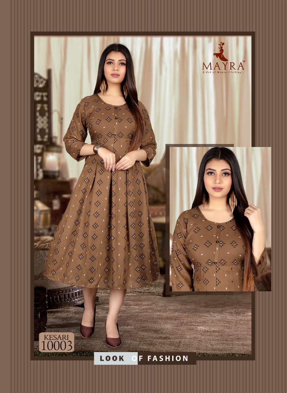 MAYRA KESARI RAYON ANARKALI STYLE KURTI BEST PRICE SURAT INDIAN KURTI