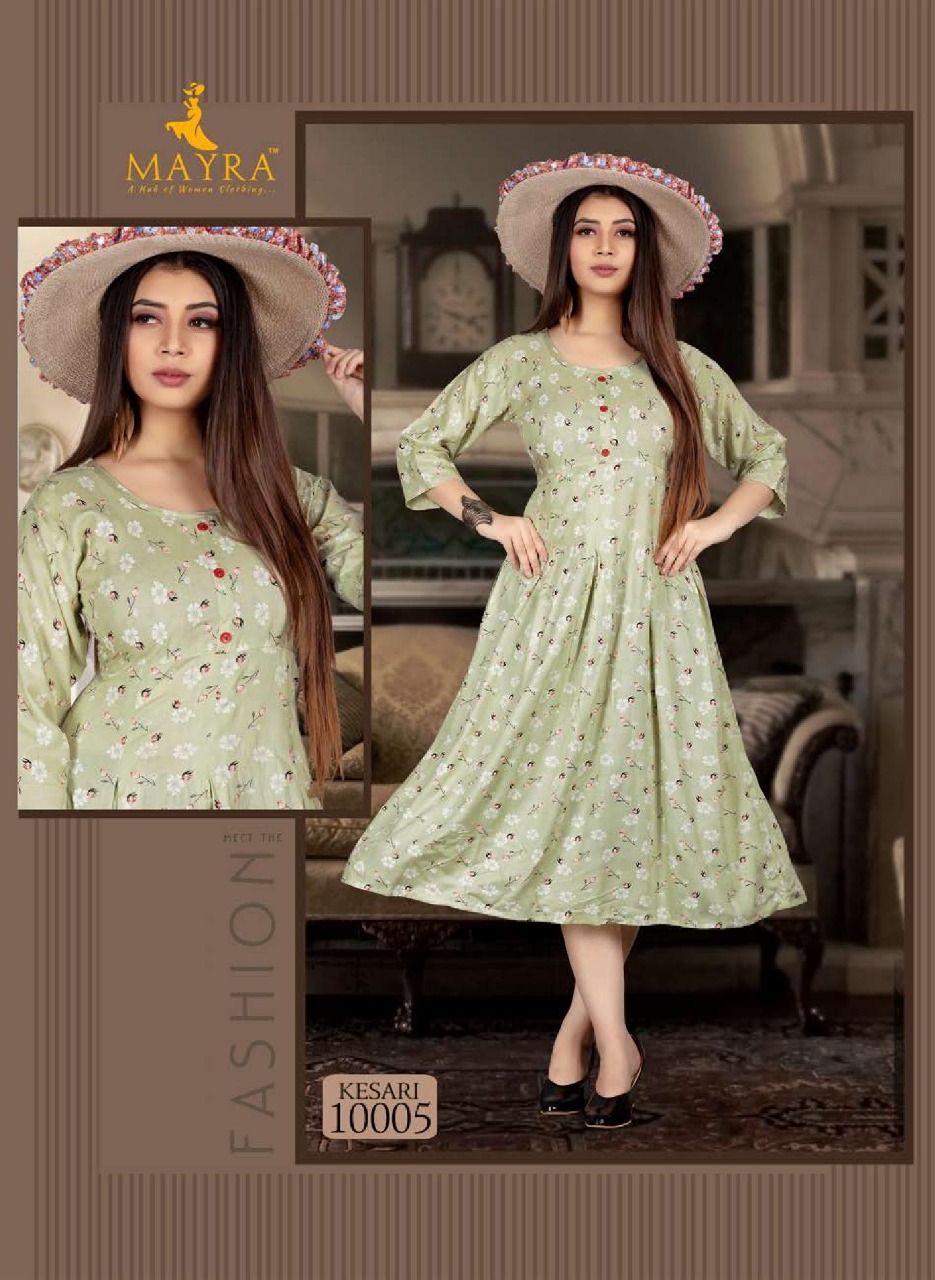 MAYRA KESARI RAYON ANARKALI STYLE KURTI BEST PRICE SURAT INDIAN KURTI