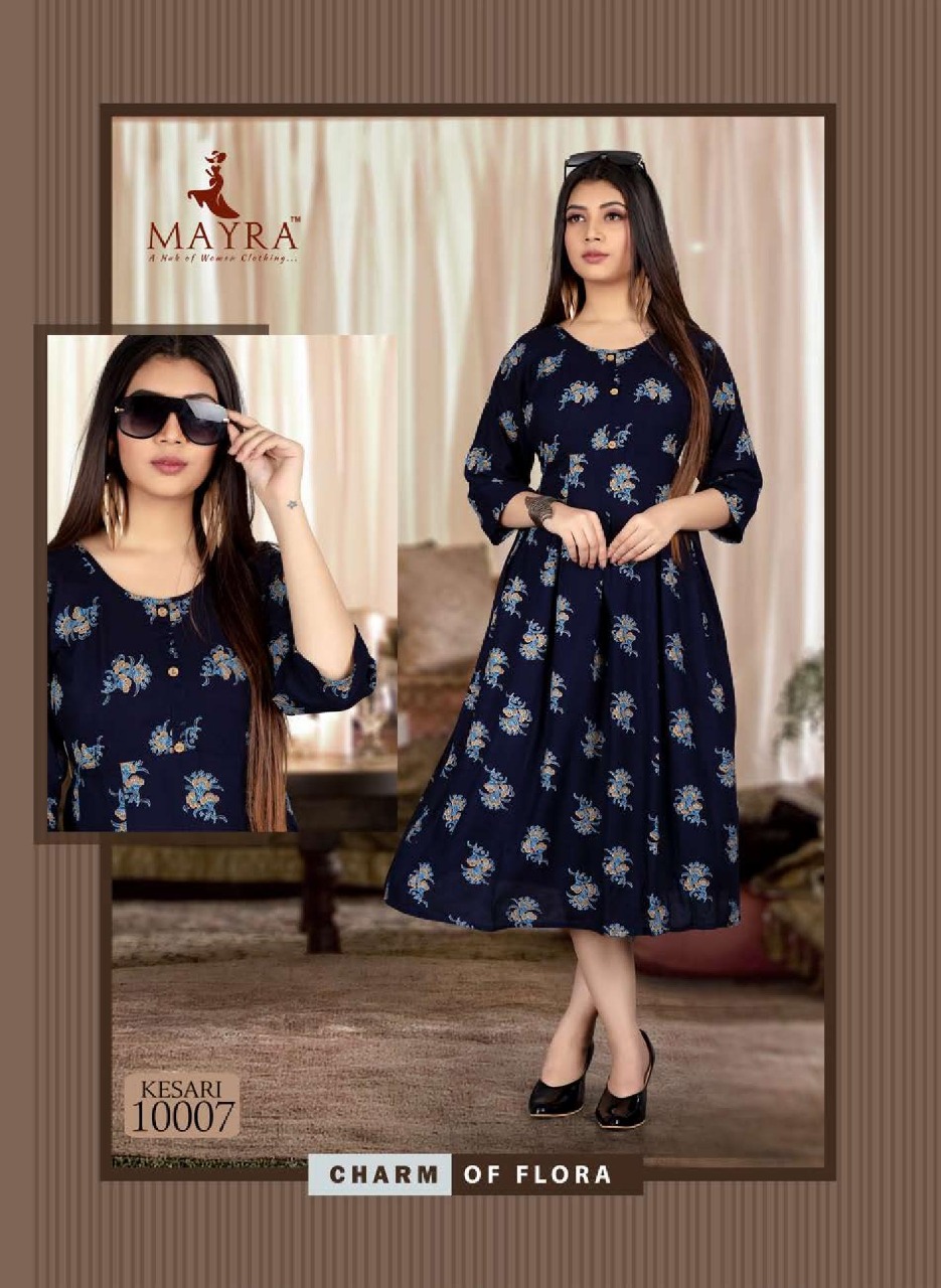 MAYRA KESARI RAYON ANARKALI STYLE KURTI BEST PRICE SURAT INDIAN KURTI