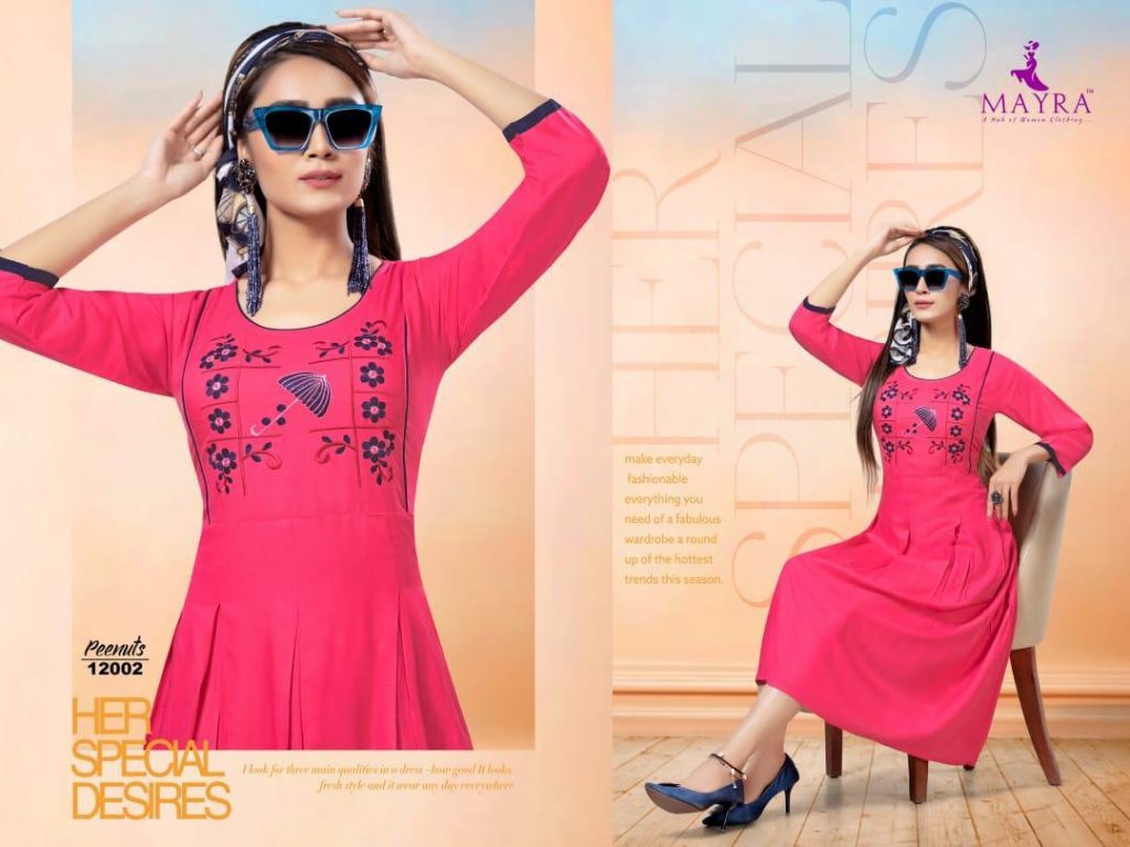 MAYRA PEENUTS RAYON SLUB WITH EMBROIDERY CONCEPT CASUAL ANARKALI STYLE KURTI