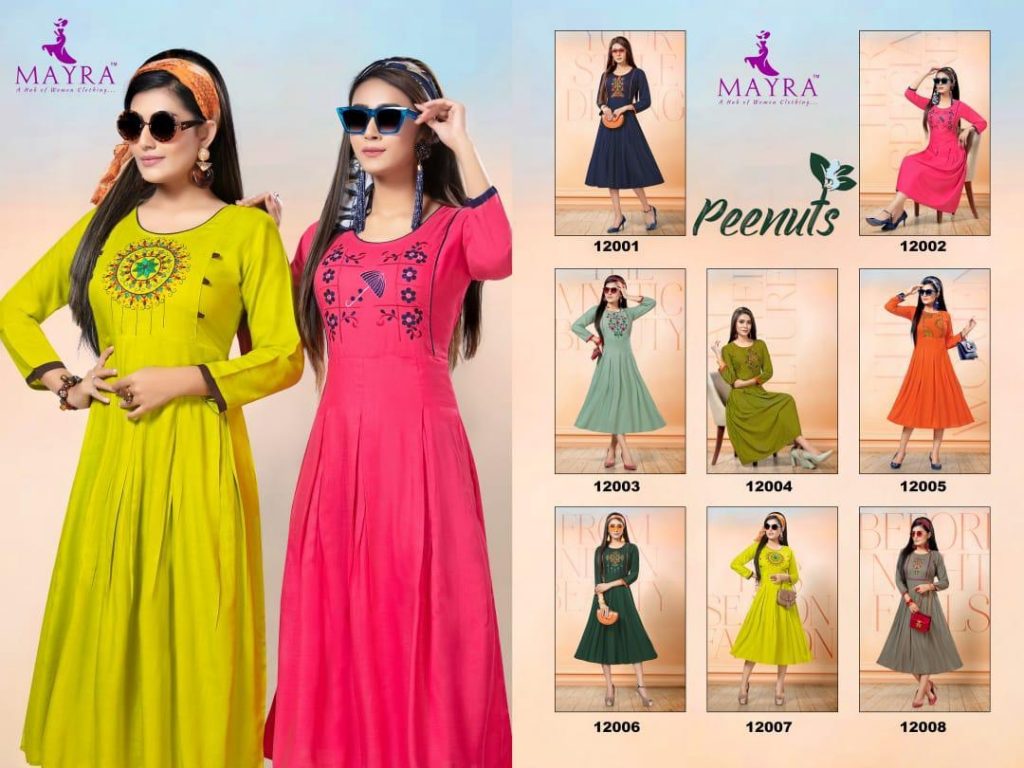 MAYRA PEENUTS RAYON SLUB WITH EMBROIDERY CONCEPT CASUAL ANARKALI STYLE KURTI