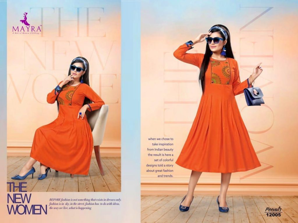 MAYRA PEENUTS RAYON SLUB WITH EMBROIDERY CONCEPT CASUAL ANARKALI STYLE KURTI