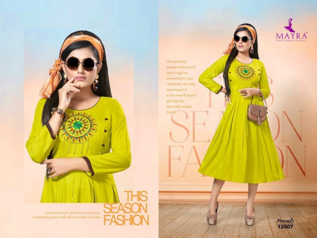 MAYRA PEENUTS RAYON SLUB WITH EMBROIDERY CONCEPT CASUAL ANARKALI STYLE KURTI
