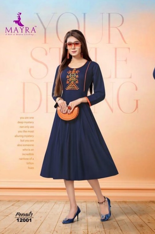 MAYRA PEENUTS RAYON SLUB WITH EMBROIDERY CONCEPT CASUAL ANARKALI STYLE KURTI