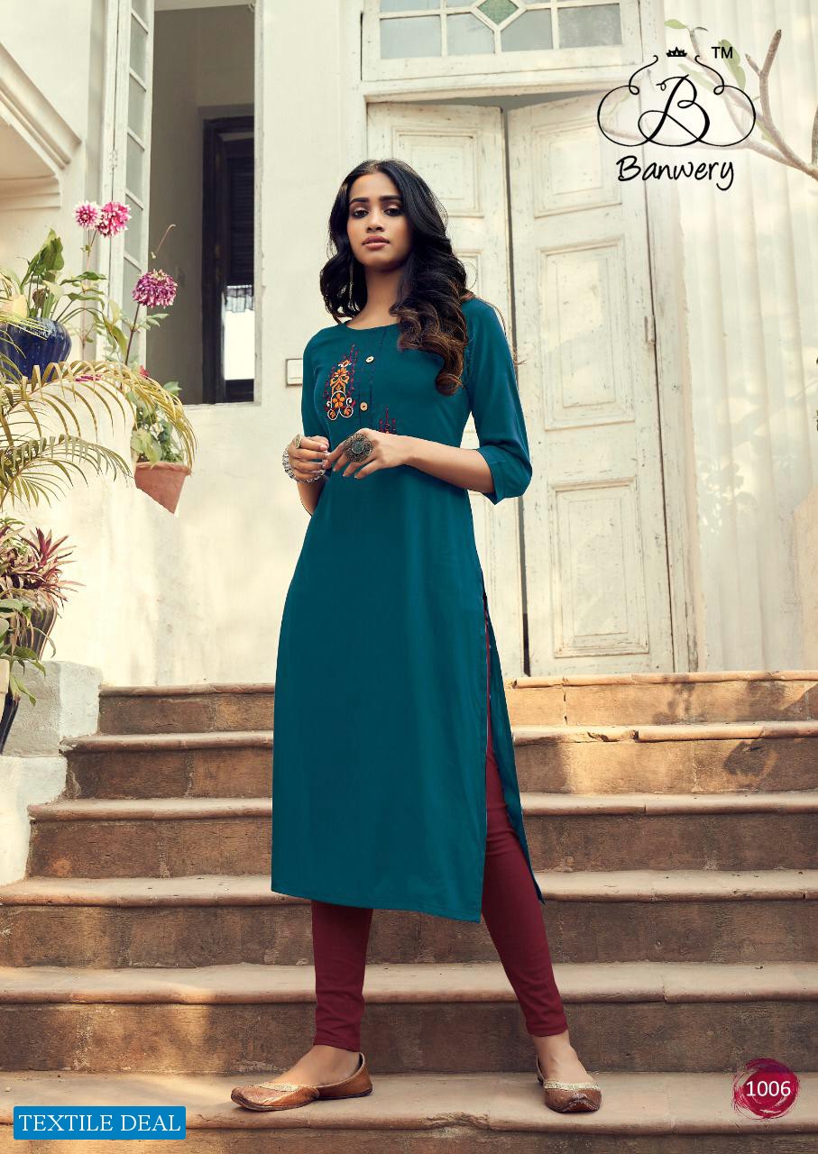 MOHINI BY BANWERY RAYON EMBROIDERY SIMPLE DAILY WEAR KURTIS