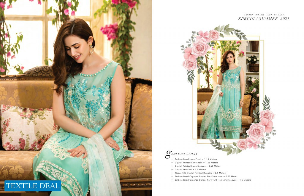 Manara Luxury Lawn By Kahf 2021 Wholesale Branded Pakistani Dress