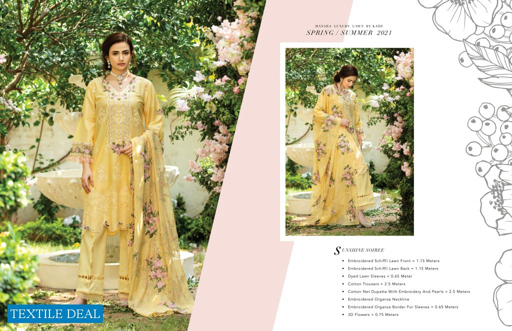Manara Luxury Lawn By Kahf 2021 Wholesale Branded Pakistani Dress