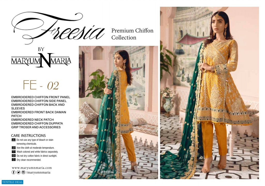 Maryum n maria Freesia Premium Chiffon Collection Wholesaler Pakistani Salwar Suits