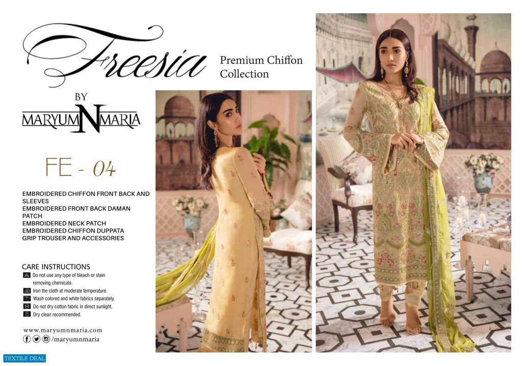 Maryum n maria Freesia Premium Chiffon Collection Wholesaler Pakistani Salwar Suits