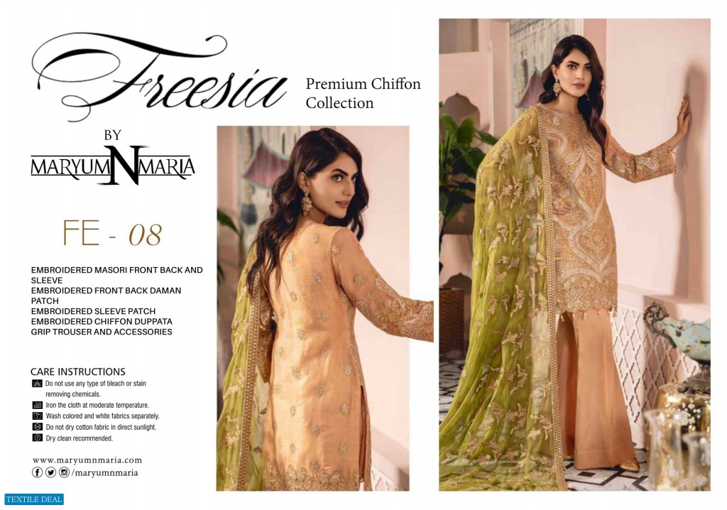 Maryum n maria Freesia Premium Chiffon Collection Wholesaler Pakistani Salwar Suits