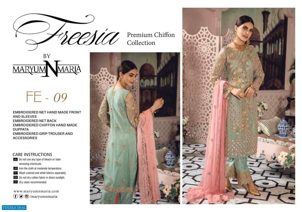Maryum n maria Freesia Premium Chiffon Collection Wholesaler Pakistani Salwar Suits