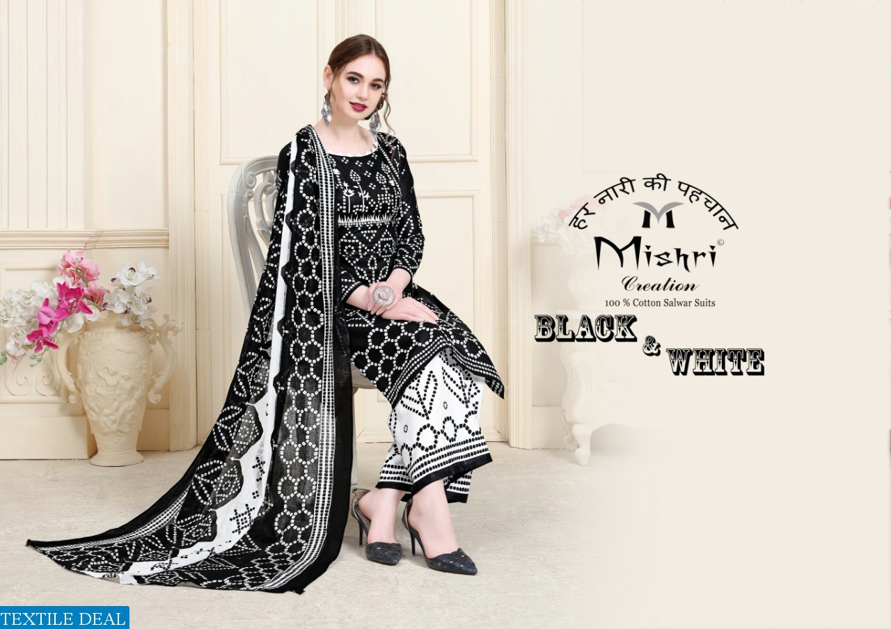 Mishri Black And White Wholesale Cotton Dress Material