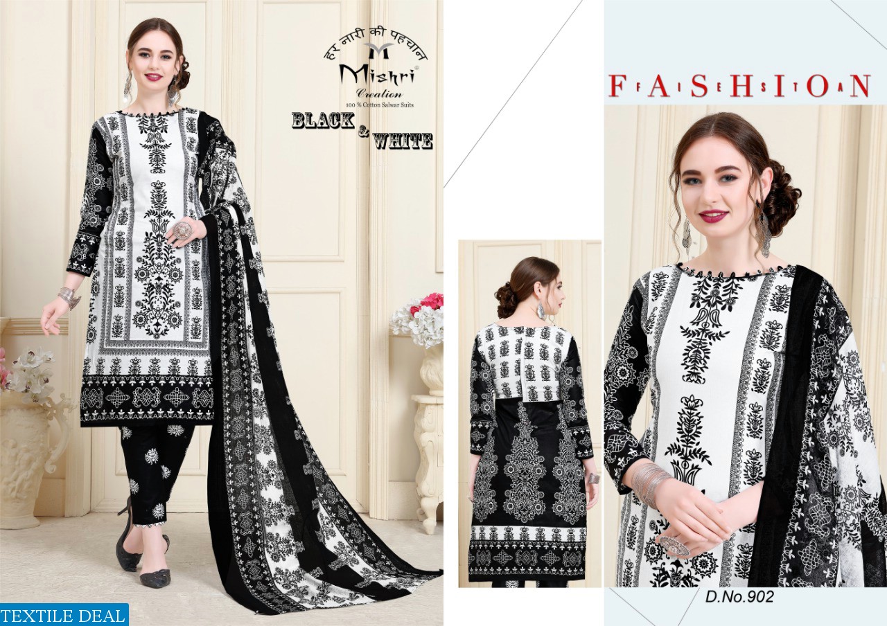 Mishri Black And White Wholesale Cotton Dress Material