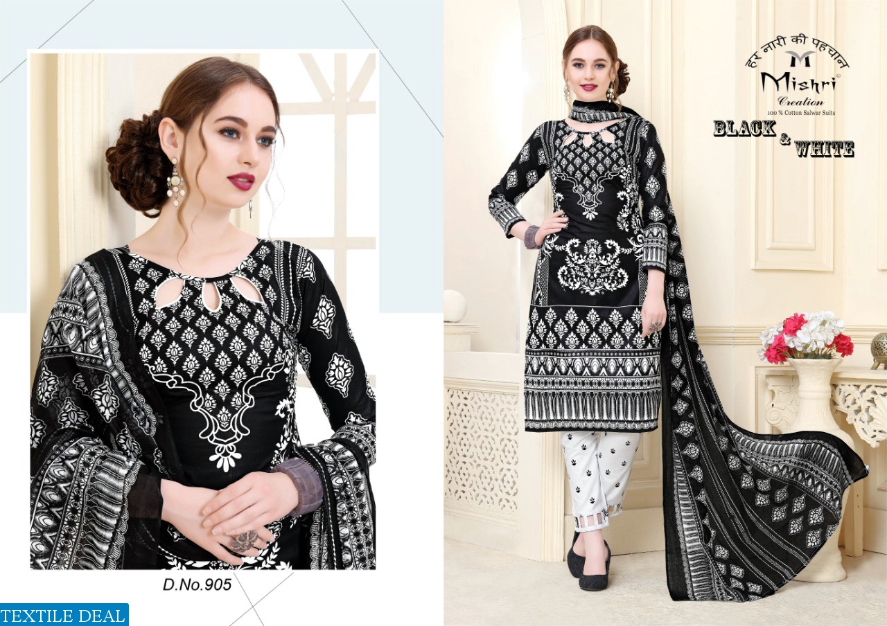 Mishri Black And White Wholesale Cotton Dress Material