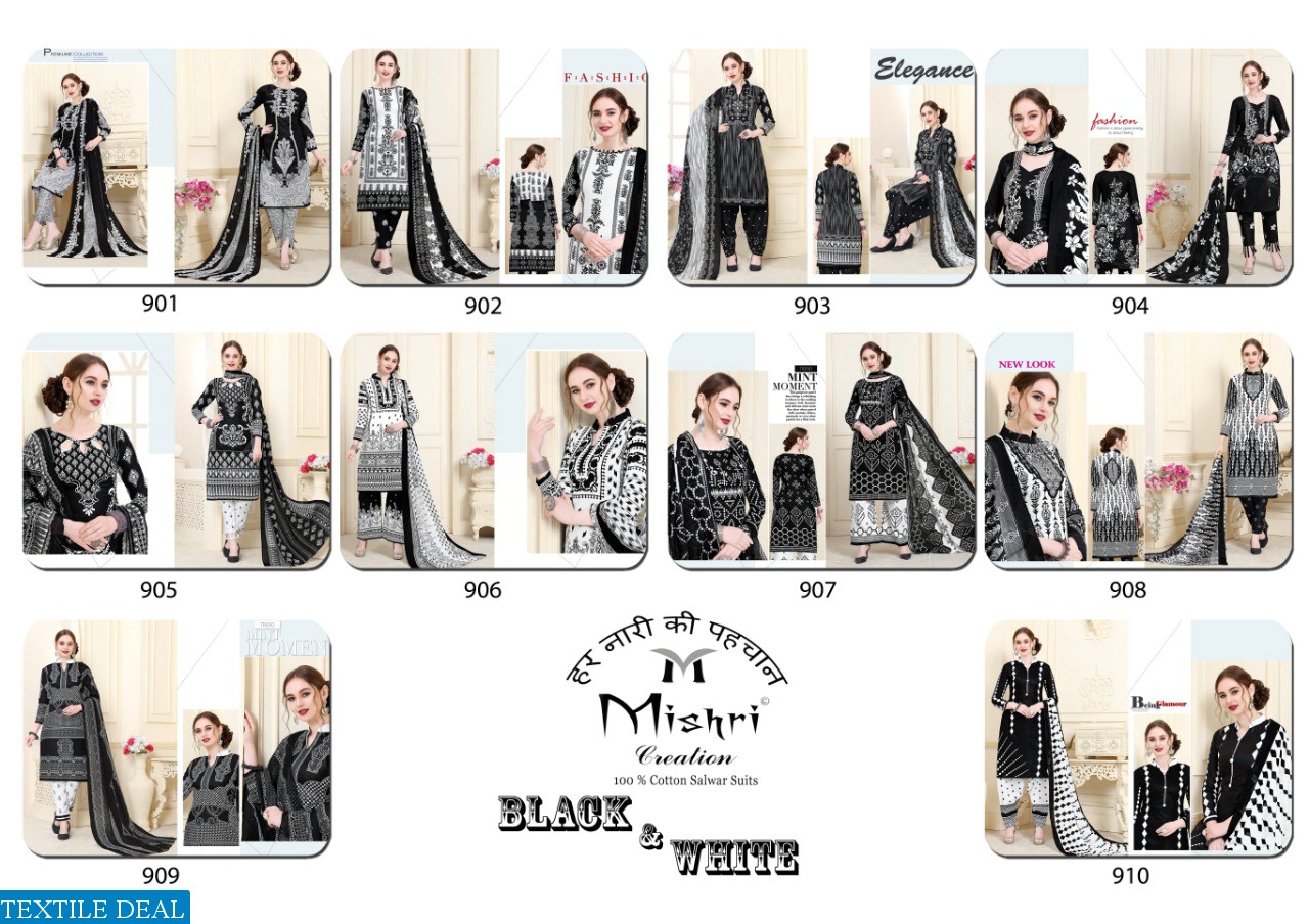 Mishri Black And White Wholesale Cotton Dress Material