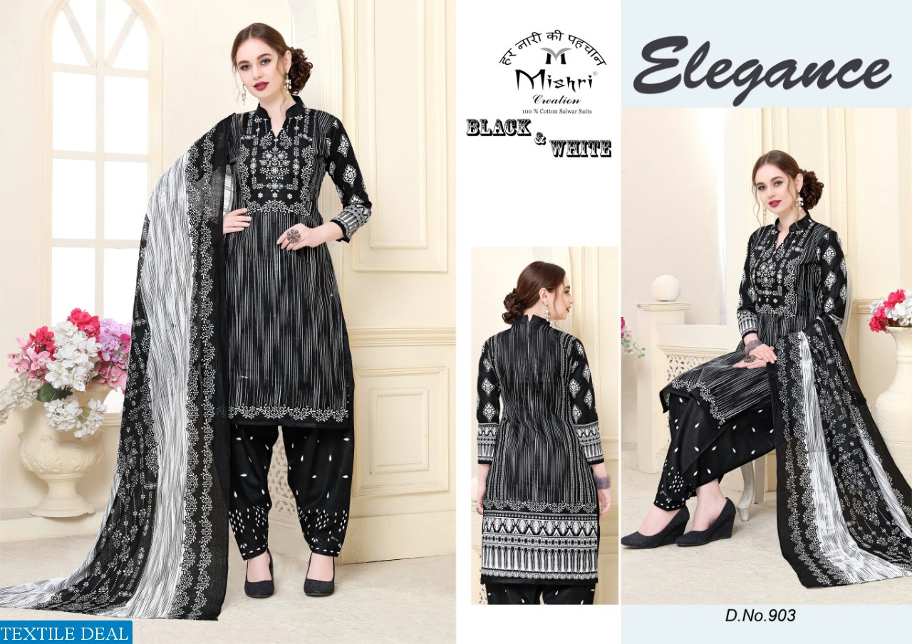 Mishri Black And White Wholesale Cotton Dress Material