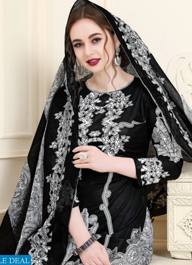 Mishri Black And White Wholesale Cotton Dress Material