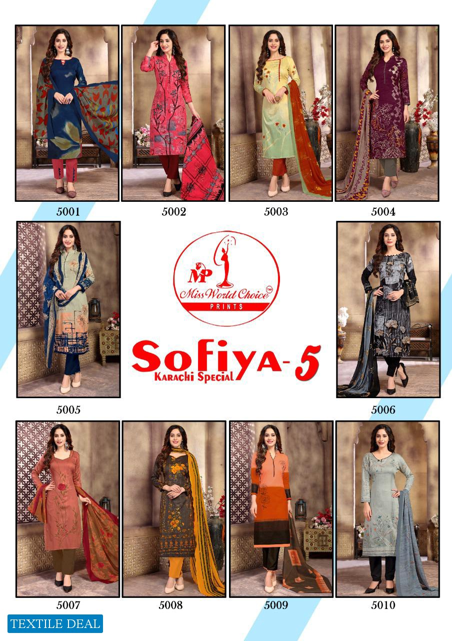 Miss World Sofiya karachi vol-5 Wholesale Printed dress Material