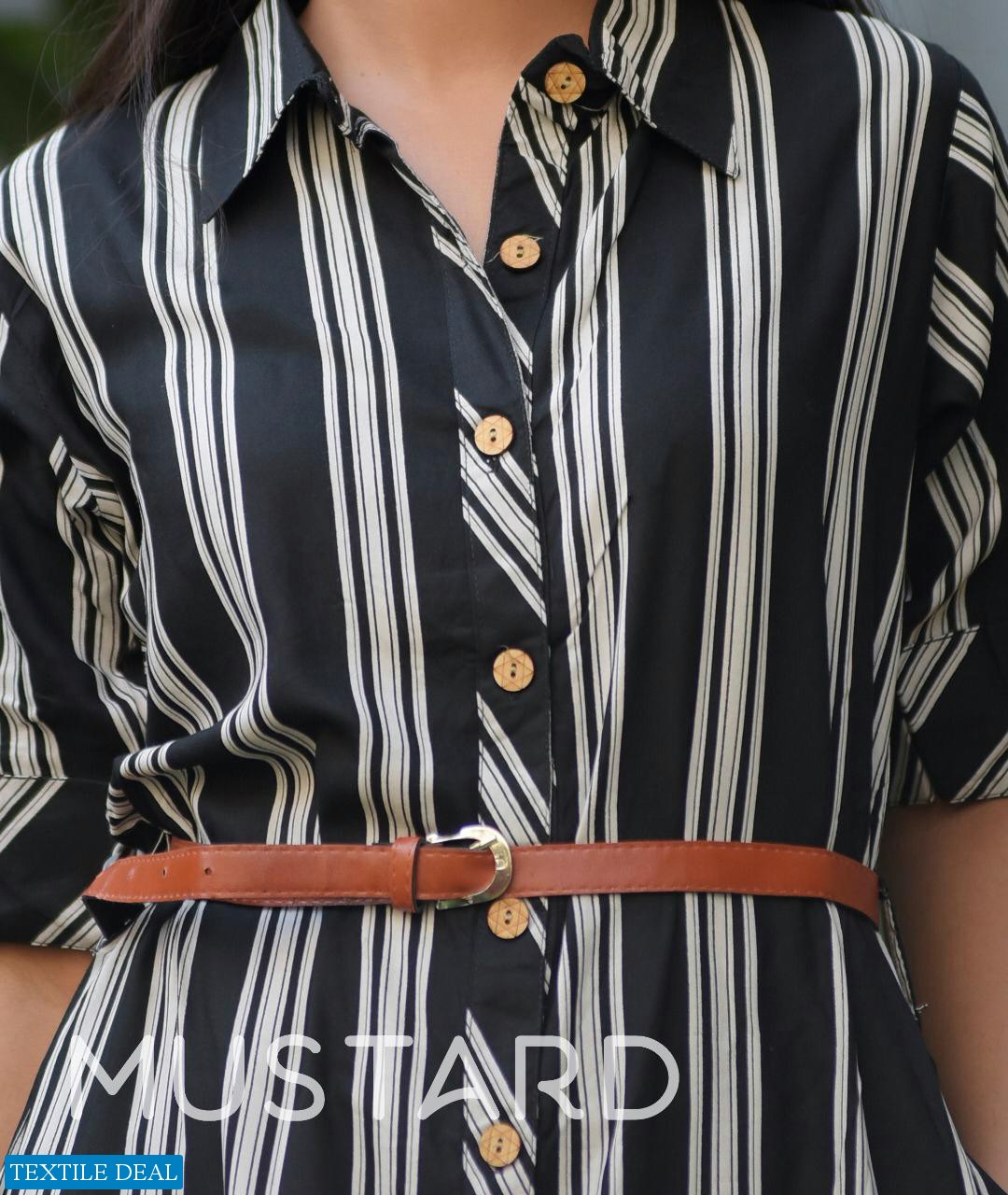 Mustard Stripes Discharge Wholesale Full Stitch Kurtis