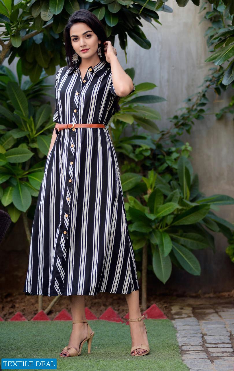 Mustard Stripes Discharge Wholesale Full Stitch Kurtis