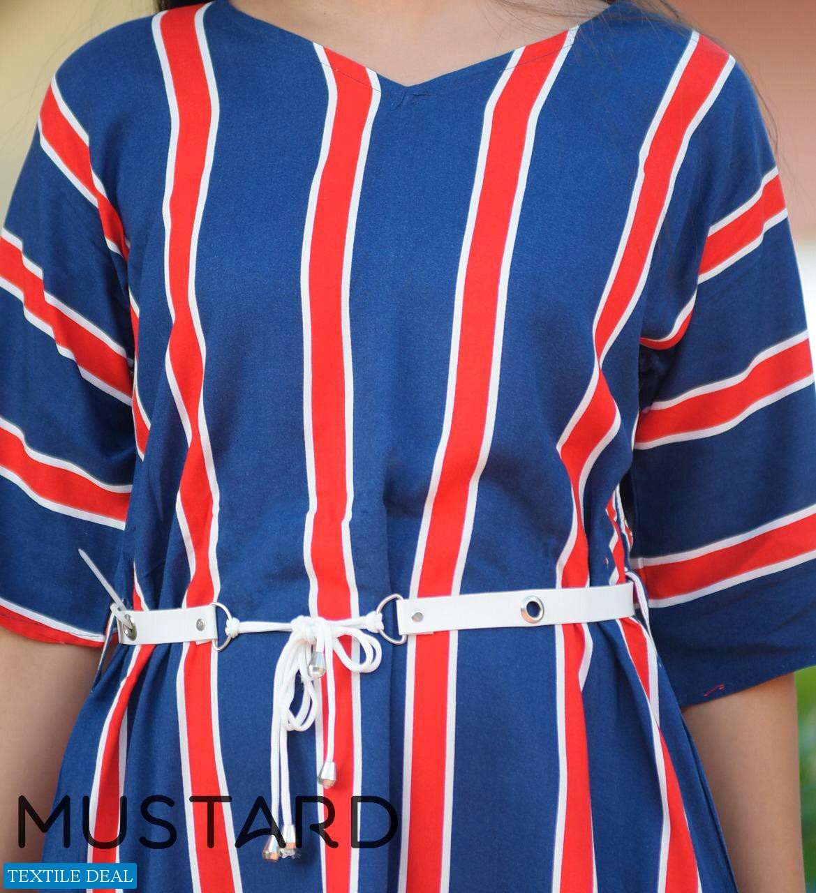 Mustard Stripes Discharge Wholesale Full Stitch Kurtis