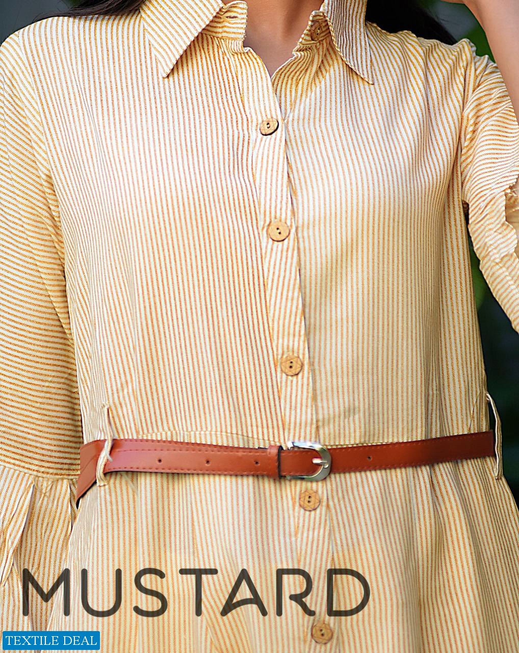 Mustard Stripes Discharge Wholesale Full Stitch Kurtis