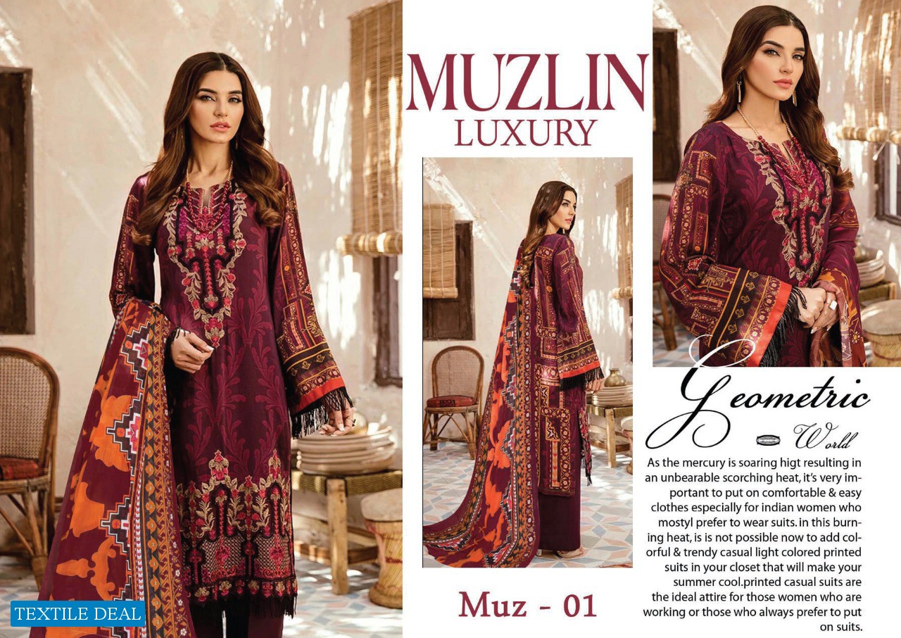 Muzlin Luxury Wholesale Pure Cotton Printed Dress Material