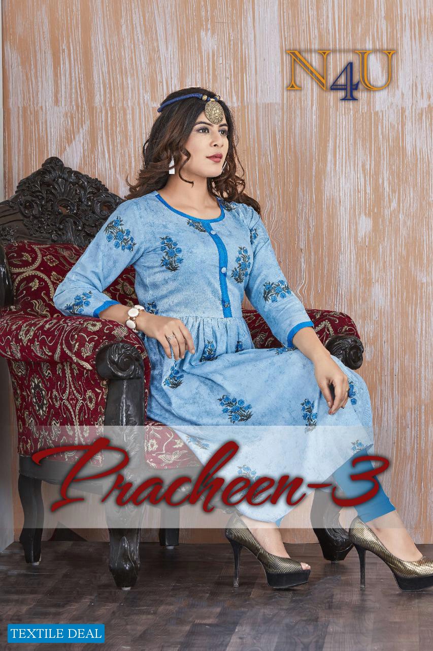N4U PRACHEEN VOL 3 RAYON VISCOSE PRINTED DESIGNER KURTI DESIGNS