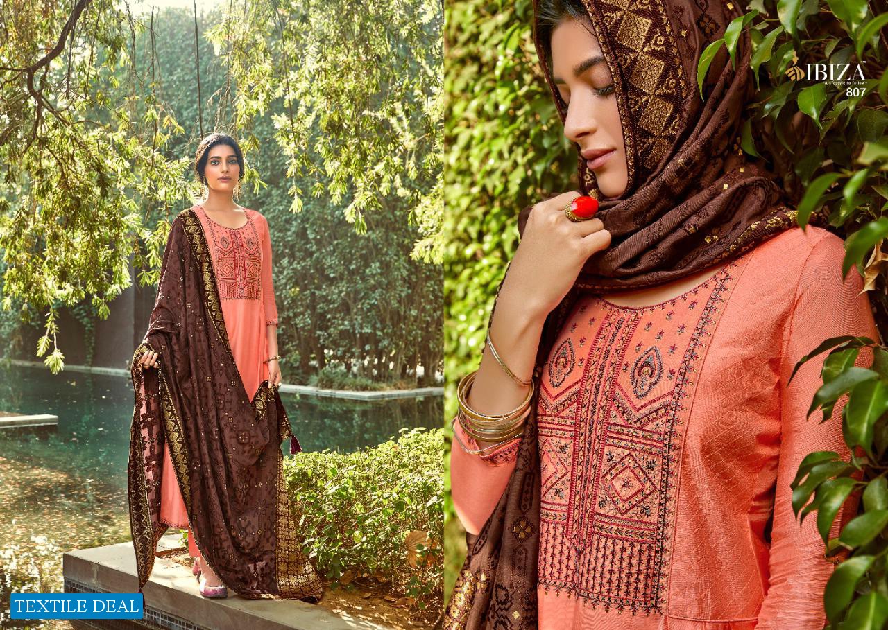 NARGIS BY IBIZA PURE SILK WITH FANCY EMBROIDERY HEAVY STYLISH DRESS MATERIALS IN INDIA